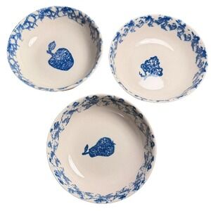 Vintage Tienshan Folk Craft In Fruit Dinner Dessert Soup Bowls Set of 3 Blue